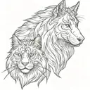 horse head and maine coon cat sitting alone tattoo design idea