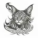 tribal maine coon cat sitting tattoo design idea