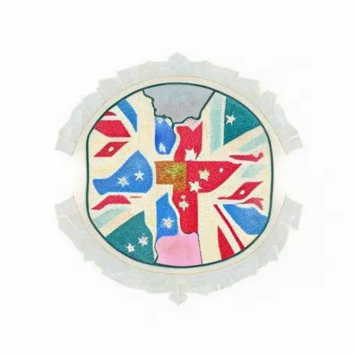 State of Tasmania with colours of the Australian Aboriginal flag inside, with Palawa written underneath tattoo design idea