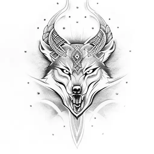 cross with fenris wolf viking tattoo design idea