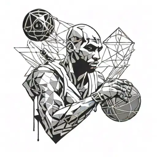 the silhouette of Kobe Bryant with a tear evoking the Kingdom Hearts logo. Around Kobe, yevon symbol tattoo design idea