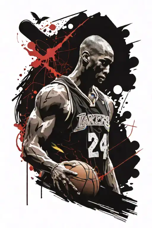 the silhouette of Kobe Bryant with a tear evoking the Kingdom Hearts logo. Around Kobe, Yevon symbol tattoo design idea