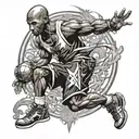 A dynamic tattoo design combining the essence of sport and video games, with elements of final fantasy X and Kobe Bryant in a black-grey style tattoo design idea