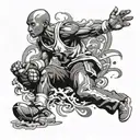 A dynamic tattoo design combining the essence of sport and video games, with elements of final fantasy X and Kobe Bryant in a black-grey style tattoo design idea