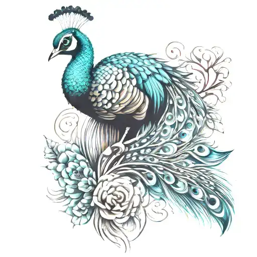peacock perched tattoo design idea