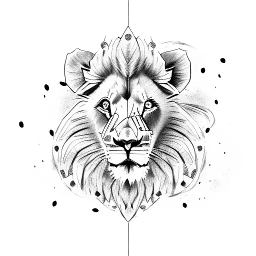 Lion with blue eyes and Lamb trash polka tattoo design idea