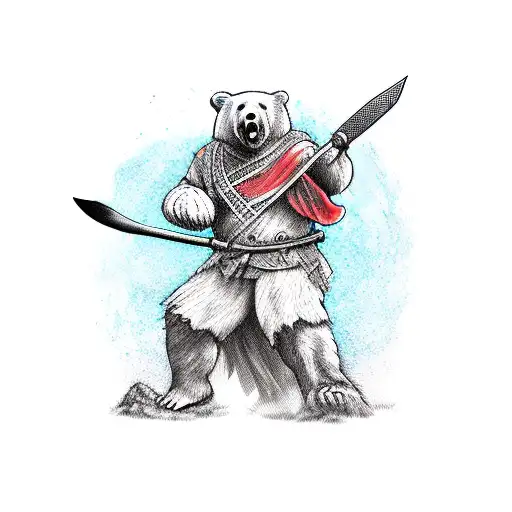 man riding a bear wielding a battle axe  tattoo design idea