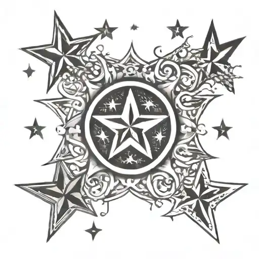 4 stars with one name in each outline; Paetyn, Ayden, Jordyn, Eyston tattoo design idea