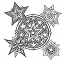 4 stars with one name in each outline; Paetyn, Ayden, Jordyn, Eyston tattoo design idea