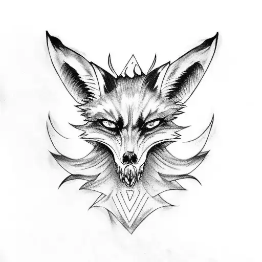fox skull sage mode eyes nine tails and smoke behind the skull tattoo design idea