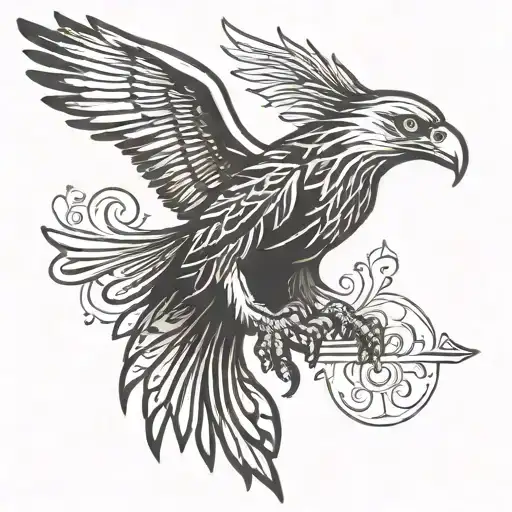 a stylized eagle silhouette with outstretched wings, perched on a hidden blade. The blade could be partially concealed  tattoo design idea