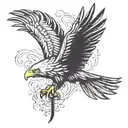 a stylized eagle silhouette with outstretched wings, perched on a hidden blade. The blade could be partially concealed  tattoo design idea