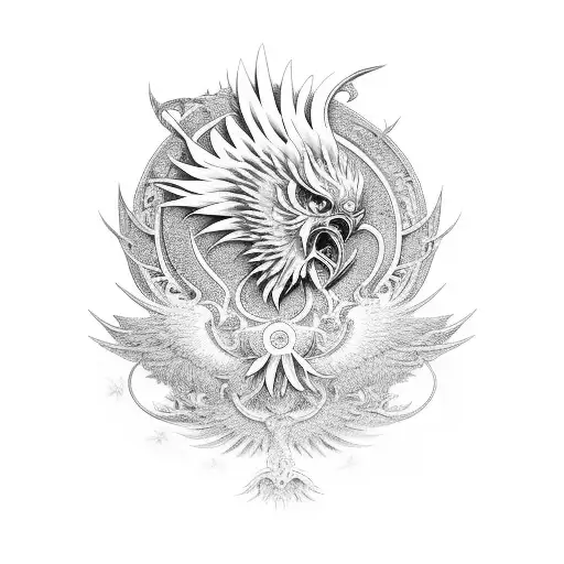 A stylized Japanese fan with a majestic phoenix design tattoo design idea