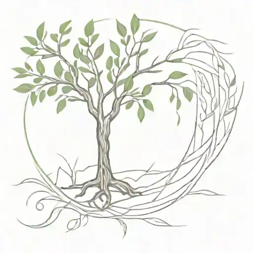 A minimalist tattoo of an olive tree with intricate roots, representing your passion for planting and woodworking tattoo design idea