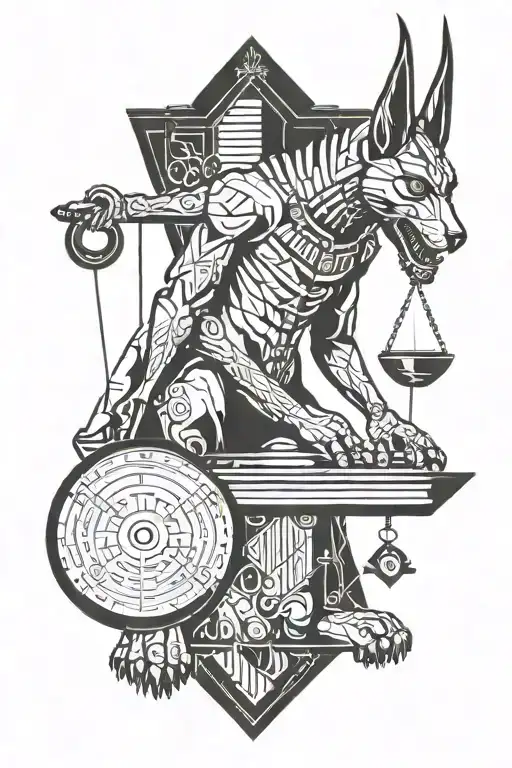 anubis agressive holding the balance scale tattoo design idea