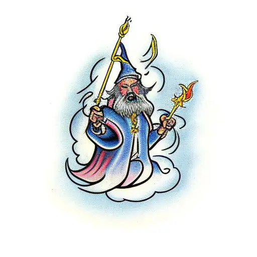 wizard casting a spell tattoo design idea