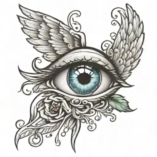 an eye tattoo with fallen angel under it tattoo design idea