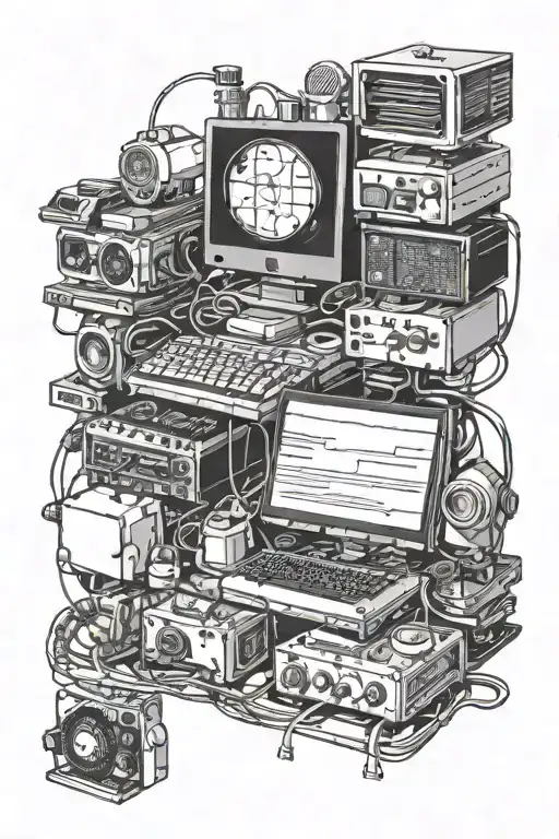 Computer gadgets stack on top tattoo design idea