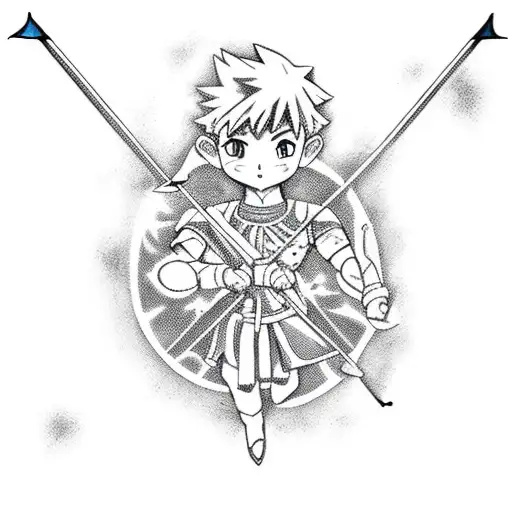 Killua wielding a bow and arrow in a Sagittarius-themed tattoo tattoo design idea