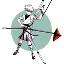 Killua wielding a bow and arrow in a Sagittarius-themed tattoo tattoo design idea
