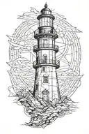 light house wrecked tattoo design idea