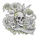 carnivorous plant with dinosaur skeleton tattoo design idea