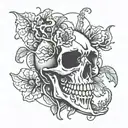 carnivorous plant with dinosaur skeleton tattoo design idea