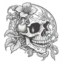 carnivorous plant with dinosaur skeleton tattoo design idea