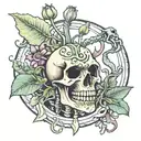 carnivorous plant with dinosaur skeleton tattoo design idea