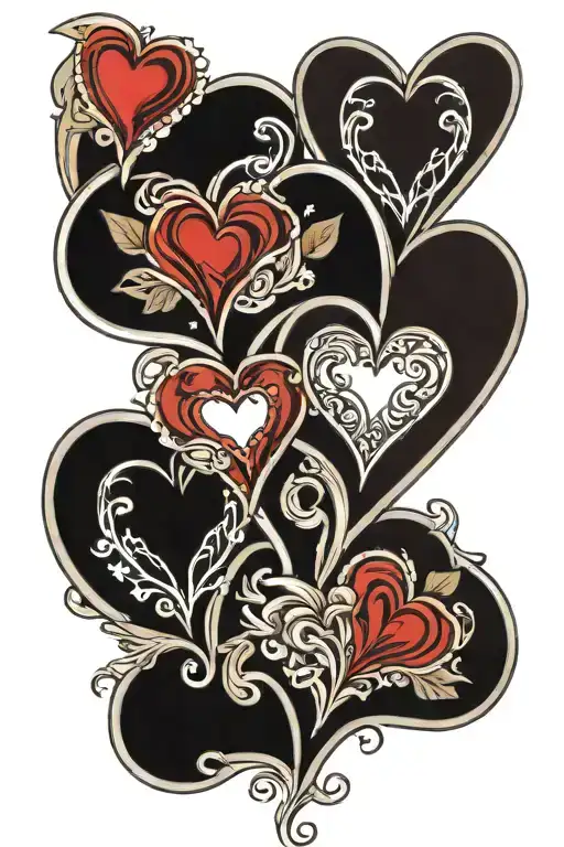 5 hearts with 4th in the fourth heart shape tattoo design idea