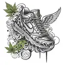 An abstract design combining elements of Nike sneakers, smoking weed, and airbrushing techniques tattoo design idea