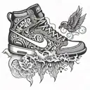 An abstract design combining elements of Nike sneakers, smoking weed, and airbrushing techniques tattoo design idea