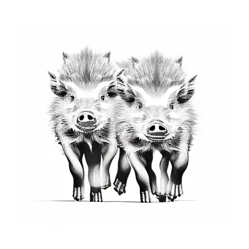 Two Wild Hogs Walking Through Pines And A Mountain In Behind" tattoo design idea