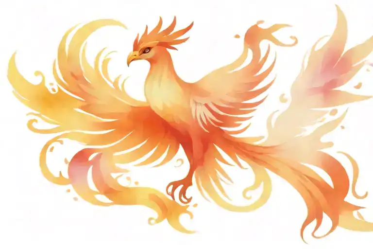 Phoenix rising from flames, design of bird a mix of a hawk and a peacock. tattoo design idea