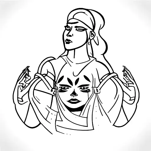 A powerful illustration of a woman breaking chains with her bare hands, showcasing her strength and resilience in the face of adversity tattoo design idea