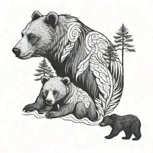 bear and two cubs tattoo design idea