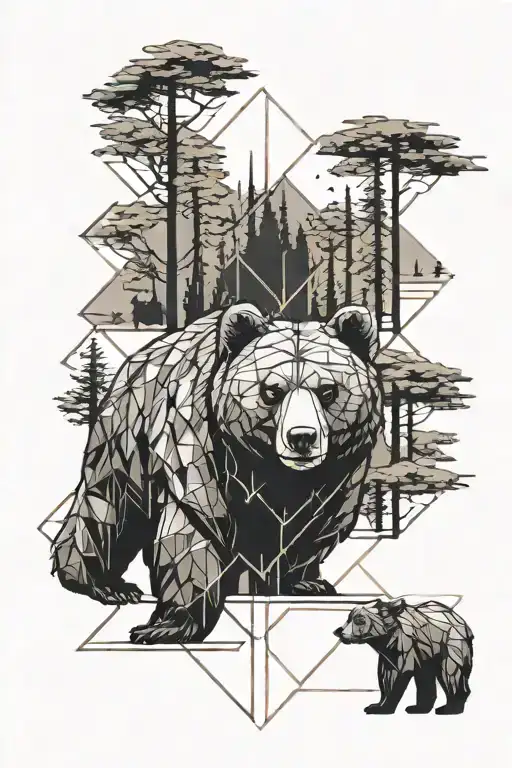bear and cubs + tree tattoo design idea