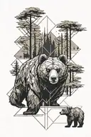 bear and cubs + tree tattoo design idea
