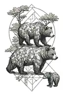 bear and cubs + tree tattoo design idea
