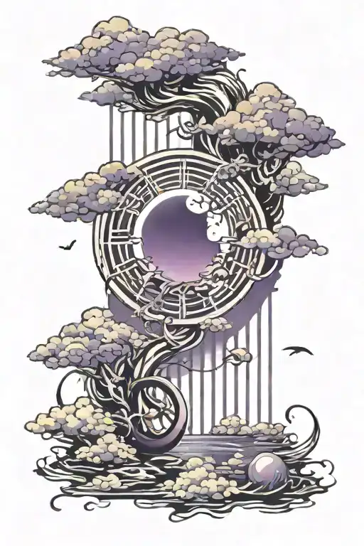 dark purple ominous clouds surrounding a moonlit lake showing the number thirteen tattoo design idea