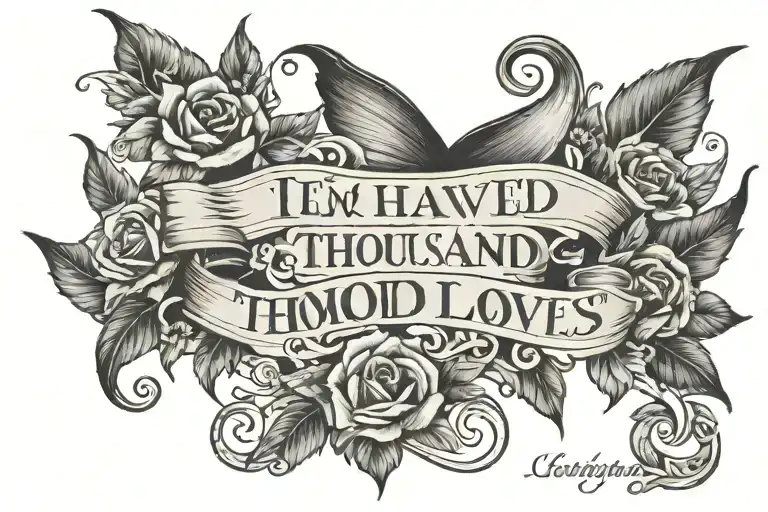 a quote that says "i haved lived a thousand lives, I have loved a thousand loves" coming out of a bokm tattoo design idea