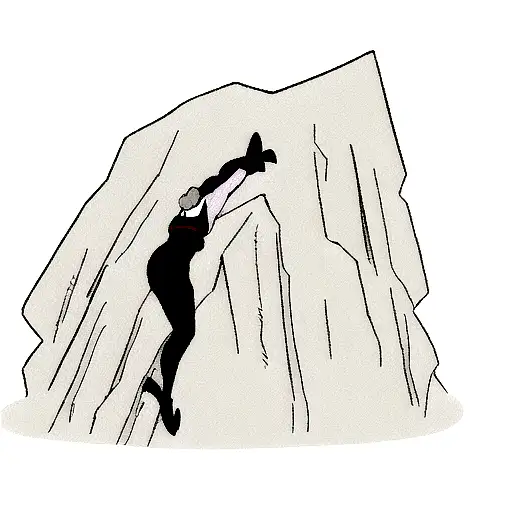 A rock climber scaling a mountain peak shaped like an orca tattoo design idea