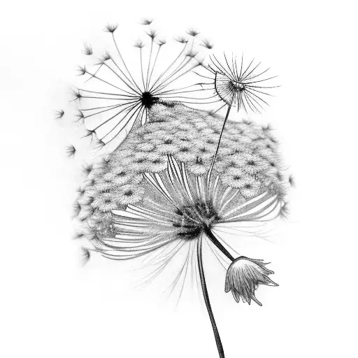 aster and snowdrop and dandelion bouquet tattoo design idea