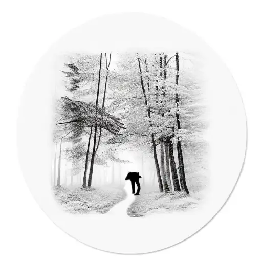 forest with a pathway and a german shepherd walking down it tattoo design idea