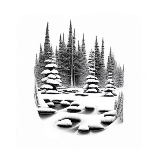 black forests with pathway surrounded by trees tattoo design idea