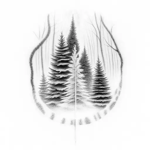 black and grey forest with pathway tattoo design idea