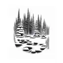 black forests with pathway surrounded by trees tattoo design idea