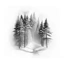 black forests with pathway surrounded by trees tattoo design idea