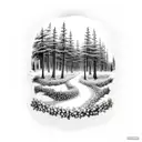 black forests with pathway surrounded by trees tattoo design idea