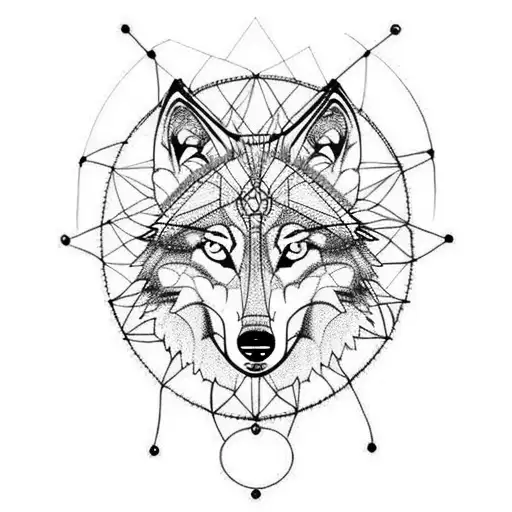 wolf dreamcatcher in nature tattoo design idea